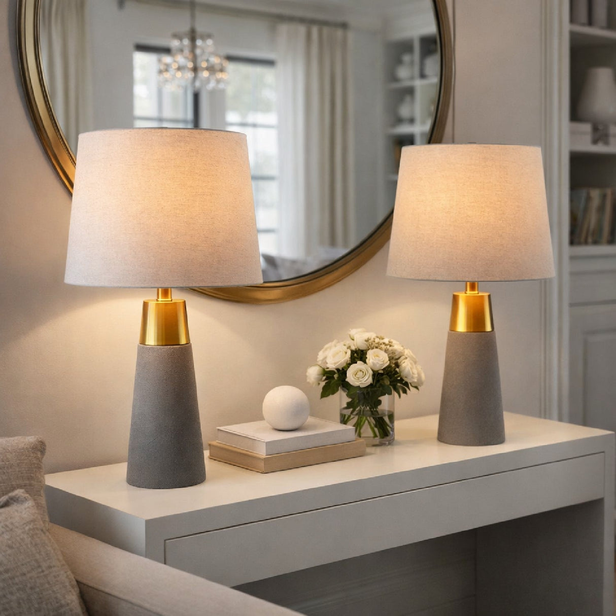 Modern European furniture - Beige Linen Concrete Table Lamps (2) - www.oroa.com
