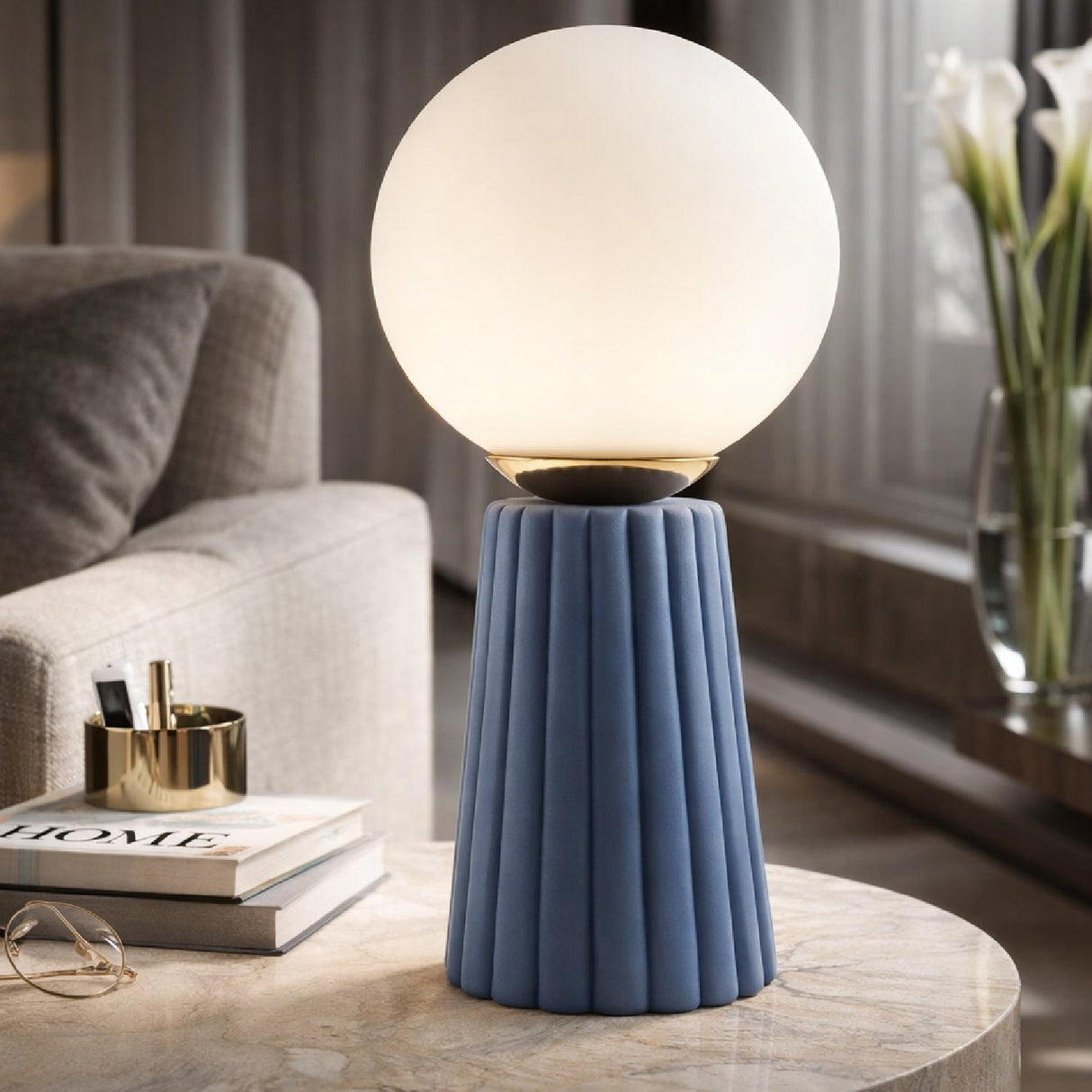 Modern European furniture - Fluted Ceramic Glass Table Lamp - www.oroa.com