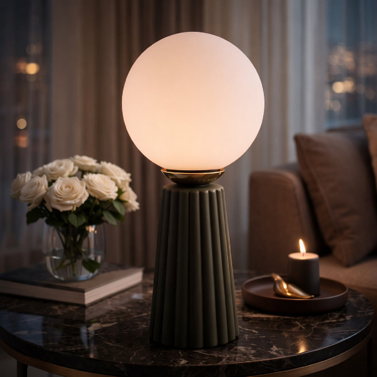 Modern European furniture - Fluted Ceramic Glass Table Lamp - www.oroa.com