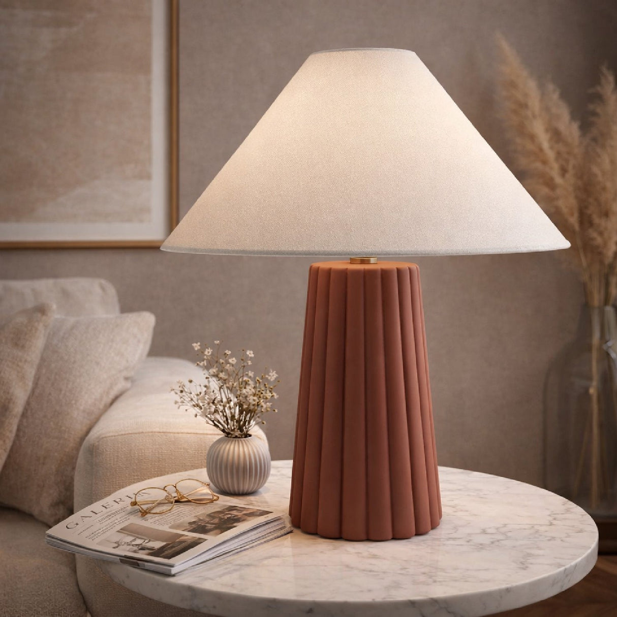 Modern European furniture - Fluted Ceramic Linen Table Lamp - www.oroa.com