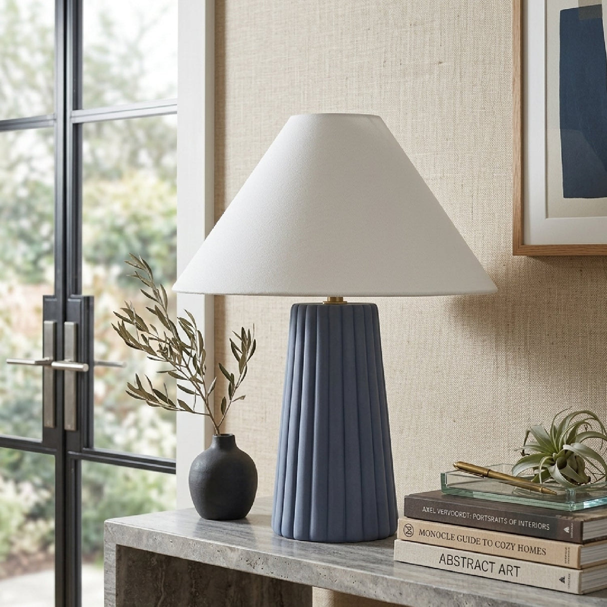 Modern European furniture - Fluted Ceramic Linen Table Lamp - www.oroa.com