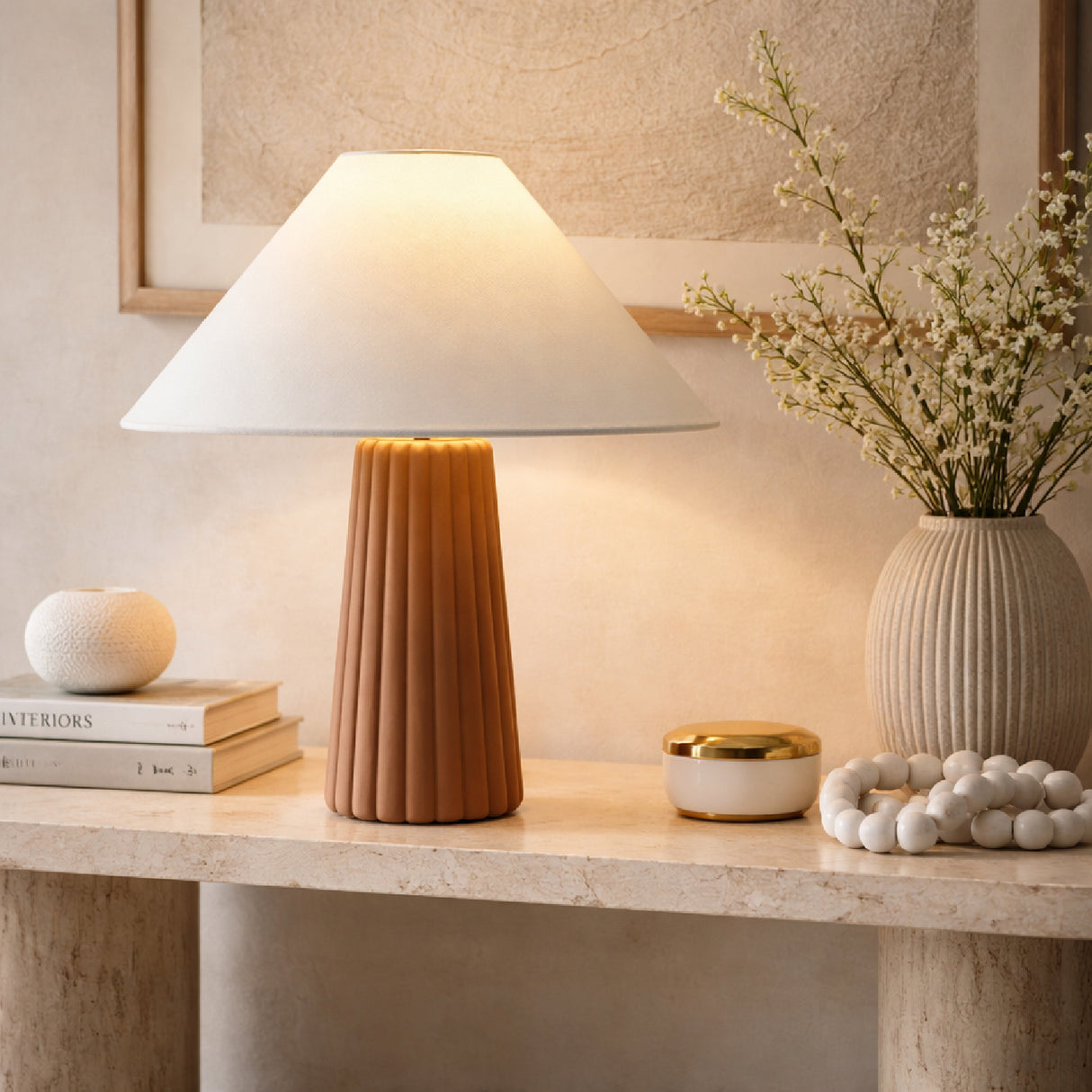 Modern European furniture - Fluted Ceramic Linen Table Lamp - www.oroa.com