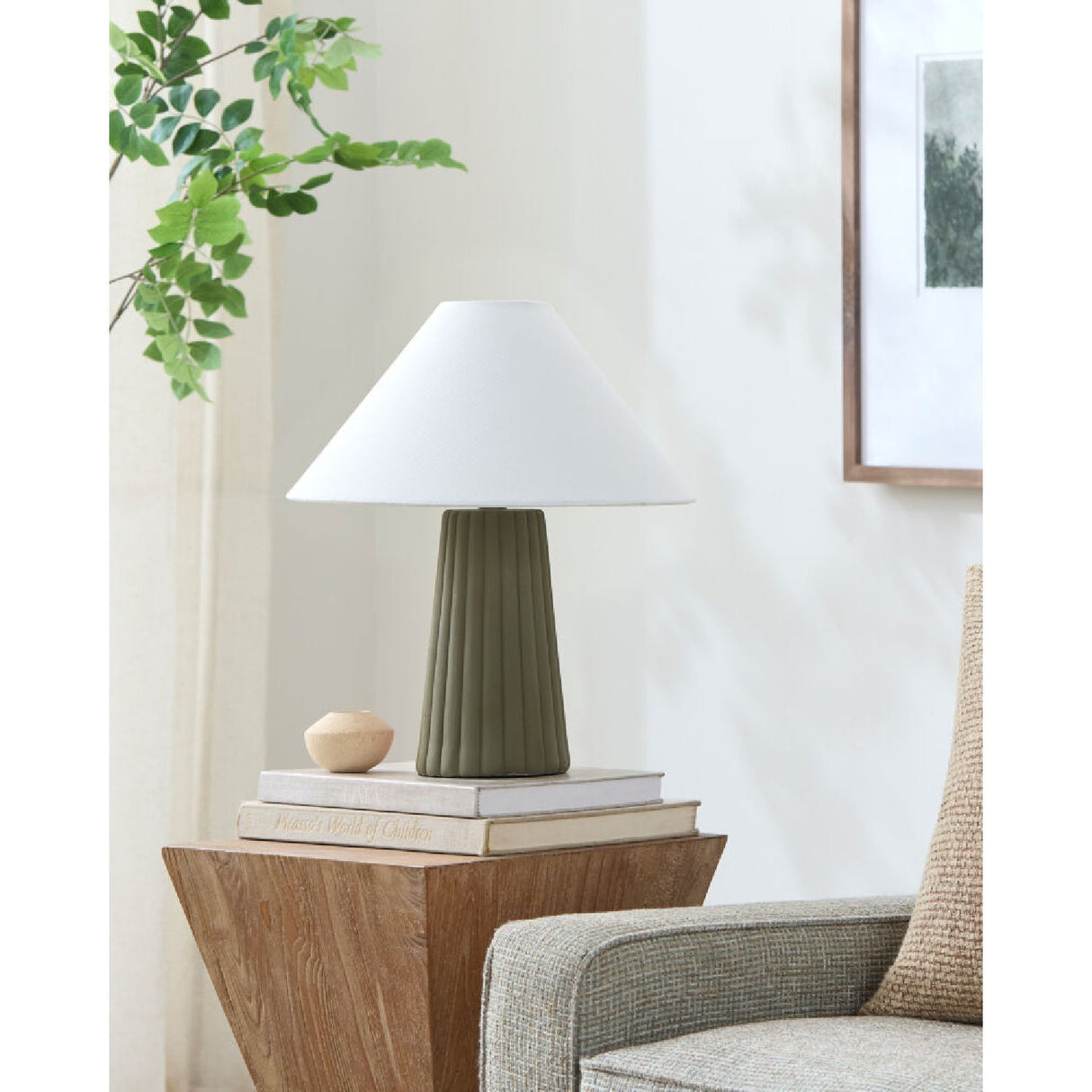 Modern European furniture - Fluted Ceramic Linen Table Lamp - www.oroa.com