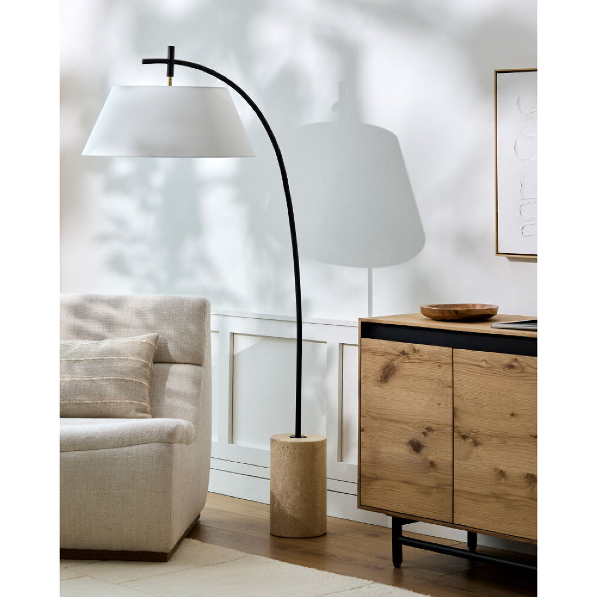 White Linen Tilted Floor Lamp | Oroa.com