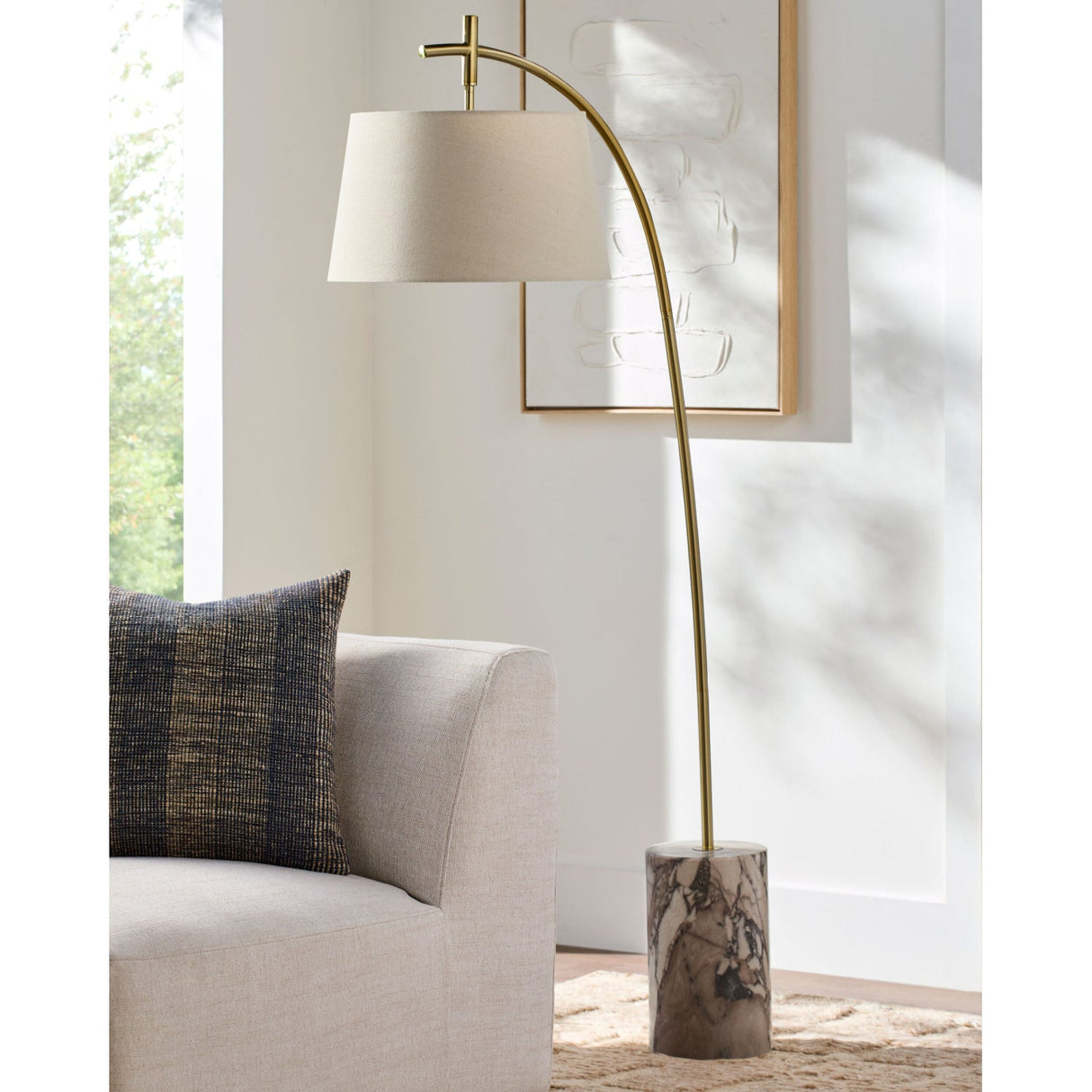 Modern European furniture - Linen Shade Sloped Floor Lamp - www.oroa.com