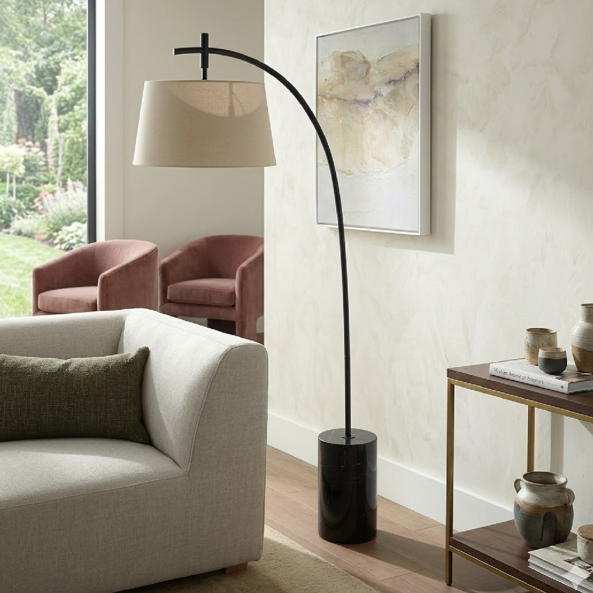 Modern European furniture - Linen Shade Sloped Floor Lamp - www.oroa.com
