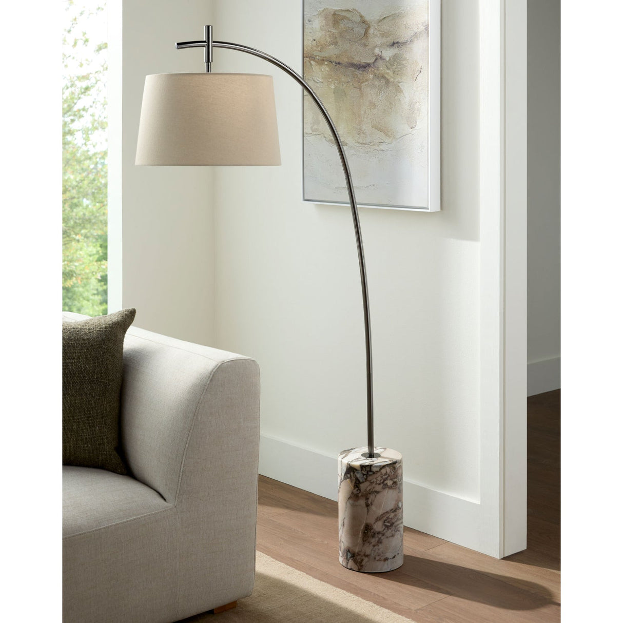 Modern European furniture - Linen Shade Sloped Floor Lamp - www.oroa.com