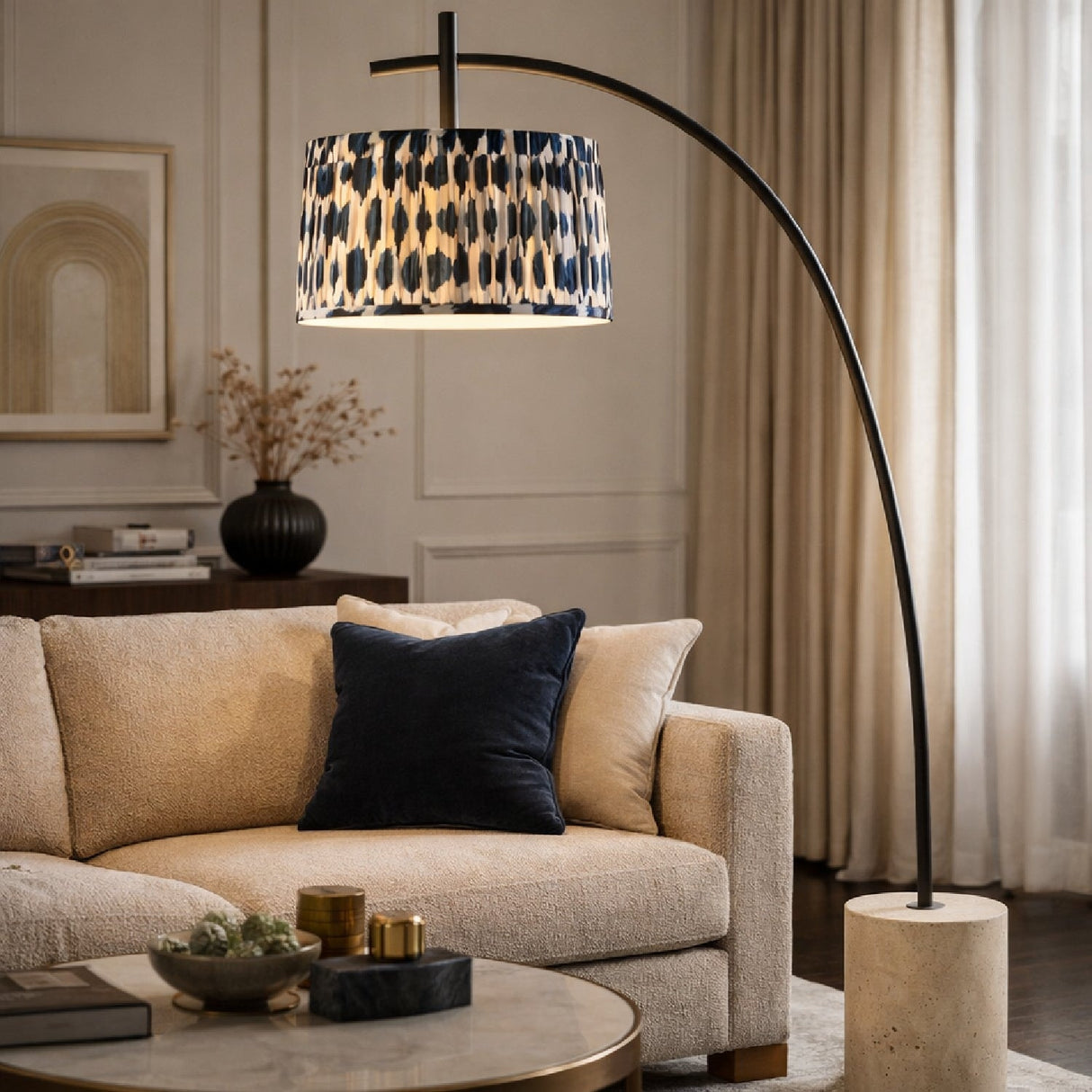 Modern European furniture - Patterned Blue Linen Floor Lamp - www.oroa.com