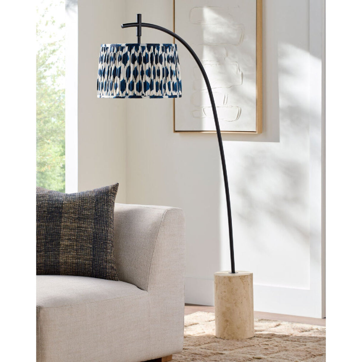 Modern European furniture - Patterned Blue Linen Floor Lamp - www.oroa.com