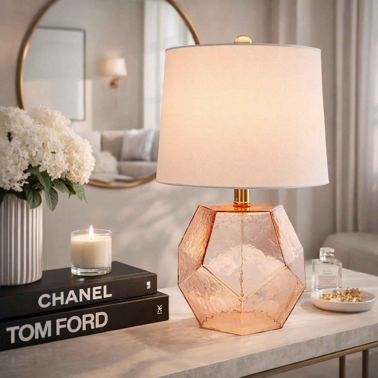 Modern European furniture - Clear Pink Glass Table Lamp - www.oroa.com