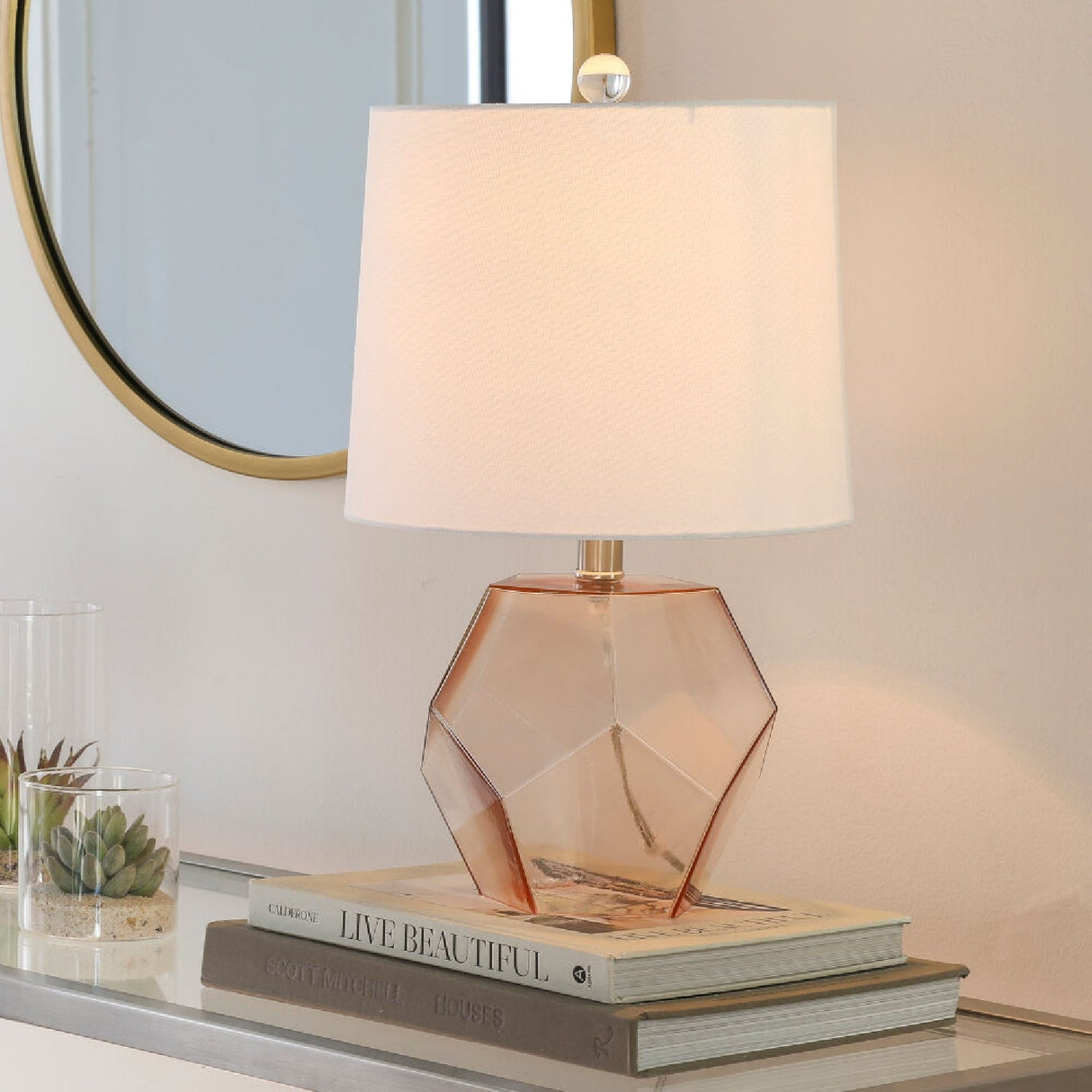 Modern European furniture - Clear Pink Glass Table Lamp - www.oroa.com