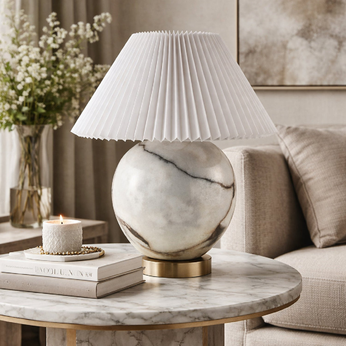 Modern European furniture - Round Marble Accent Table Lamp - www.oroa.com