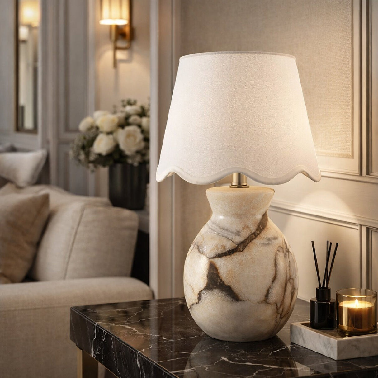 Modern European furniture - Natural Brown Marble Table Lamp - www.oroa.com
