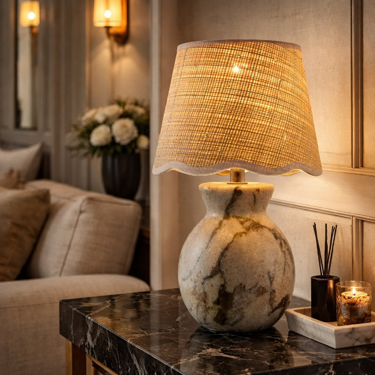 Modern European furniture - Natural Brown Marble Table Lamp - www.oroa.com