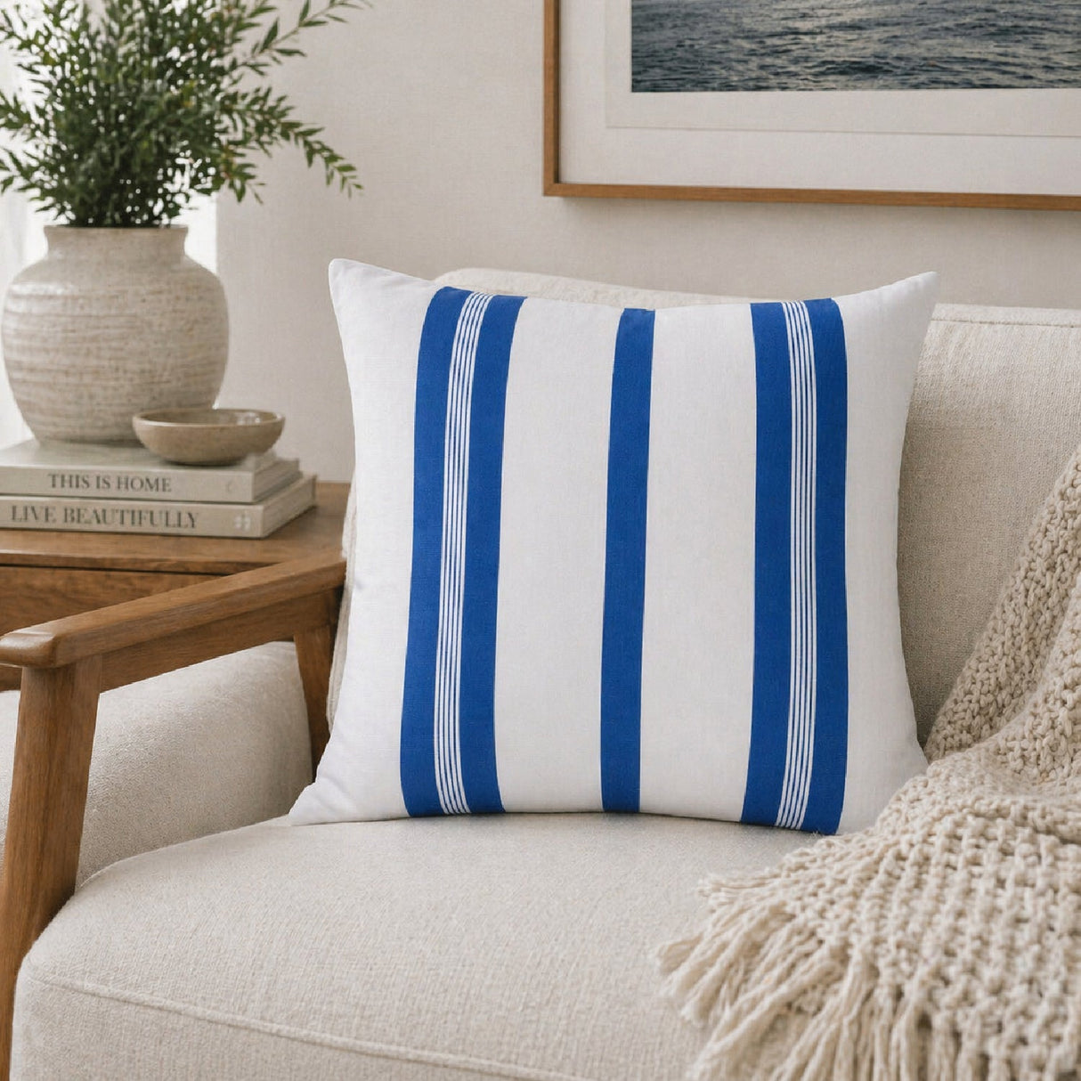 Modern European furniture - Blue Stripes Down Insert Pillow - www.oroa.com