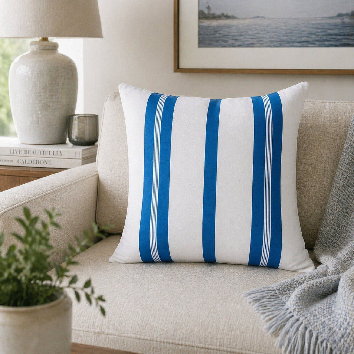 Modern European furniture - Blue Stripes Down Insert Pillow - www.oroa.com