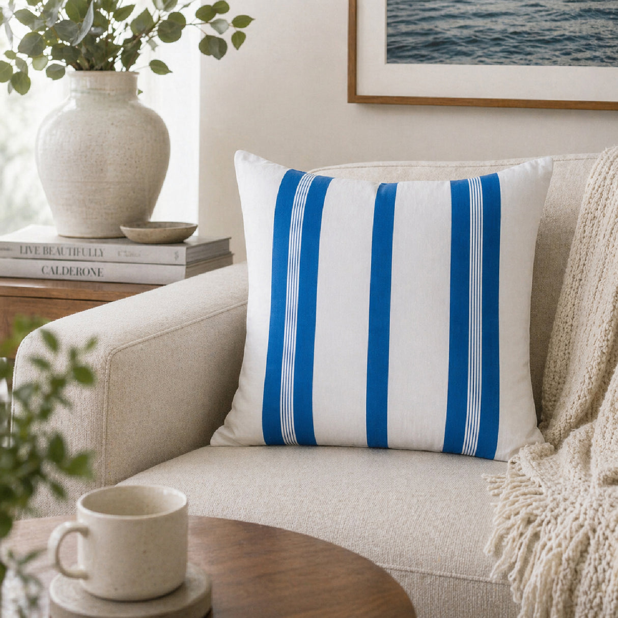 Modern European furniture - Blue Stripes Down Insert Pillow - www.oroa.com
