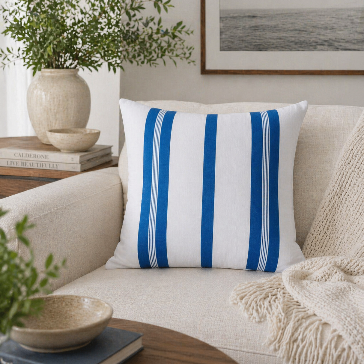 Modern European furniture - Blue Stripes Poly Insert Pillow - www.oroa.com