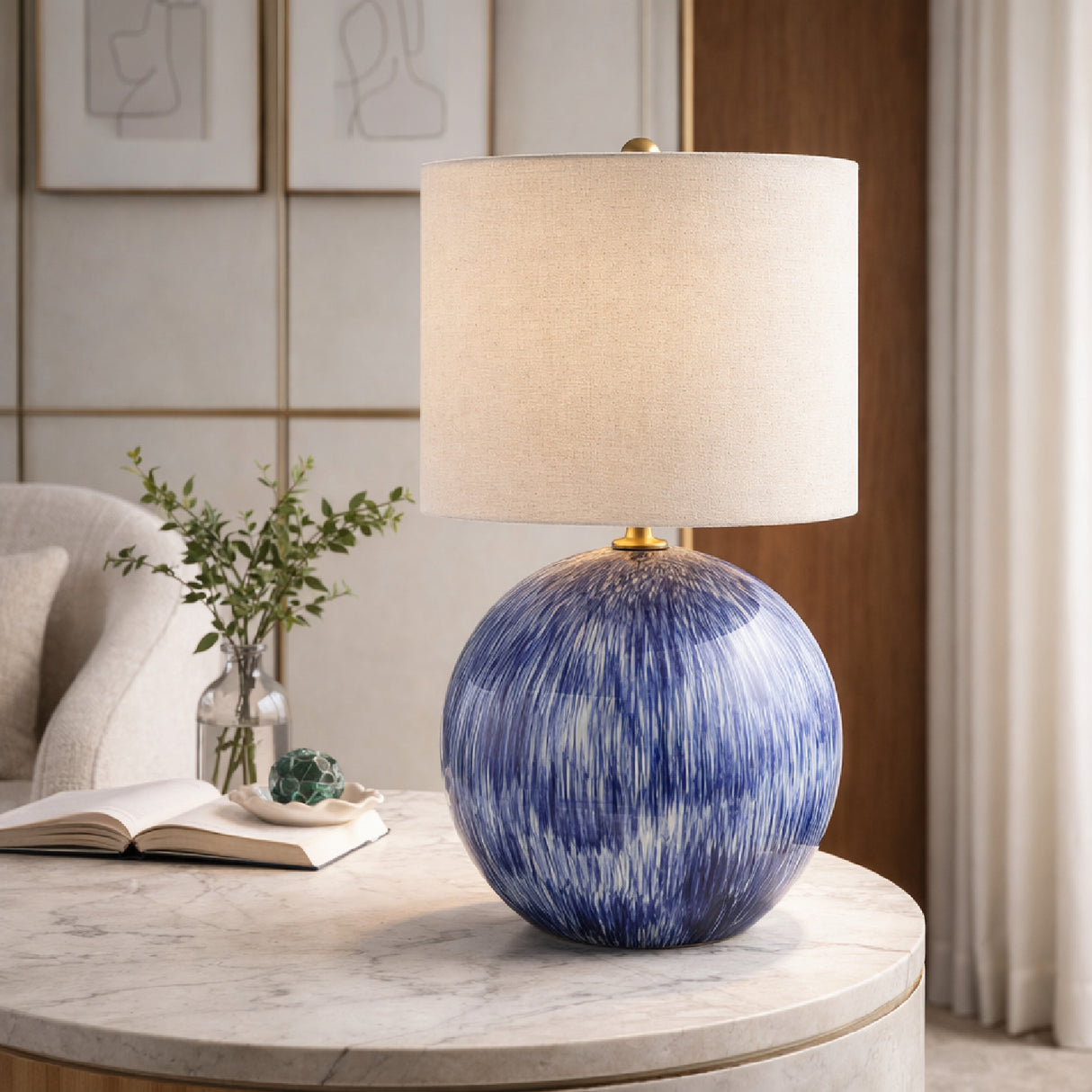 Modern European furniture - Glazed Blue Ceramic Table Lamp - www.oroa.com