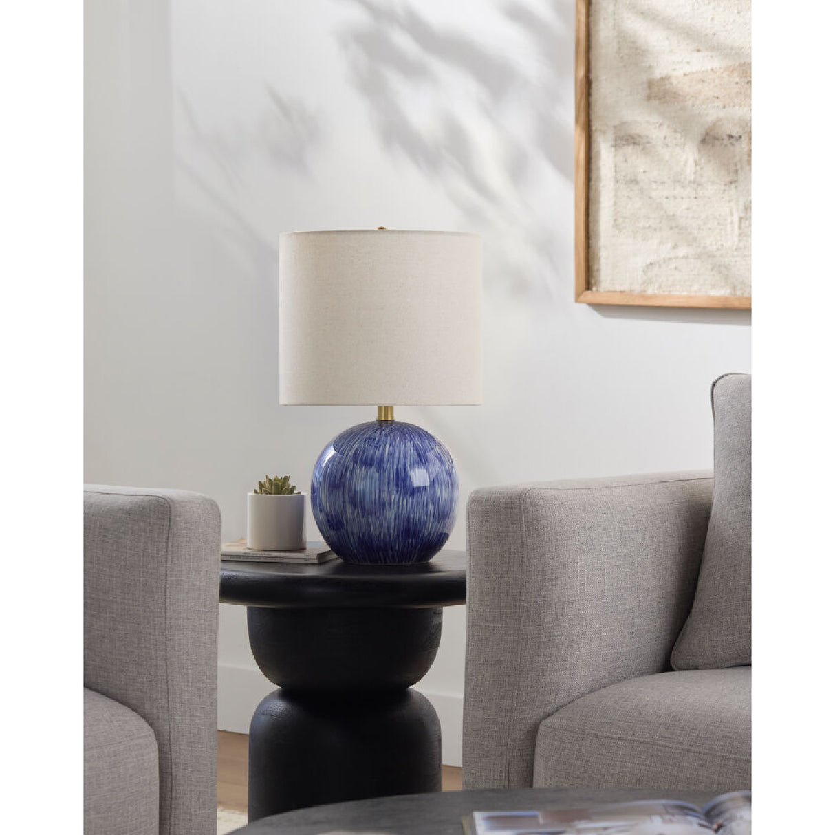 Modern European furniture - Glazed Blue Ceramic Table Lamp - www.oroa.com