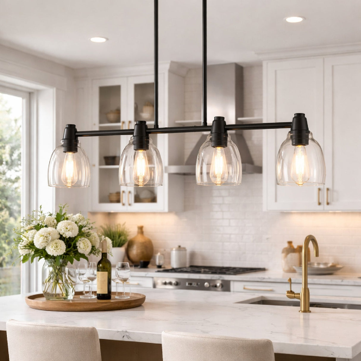 Modern European furniture - 4-Light Glass Linear Chandelier - www.oroa.com
