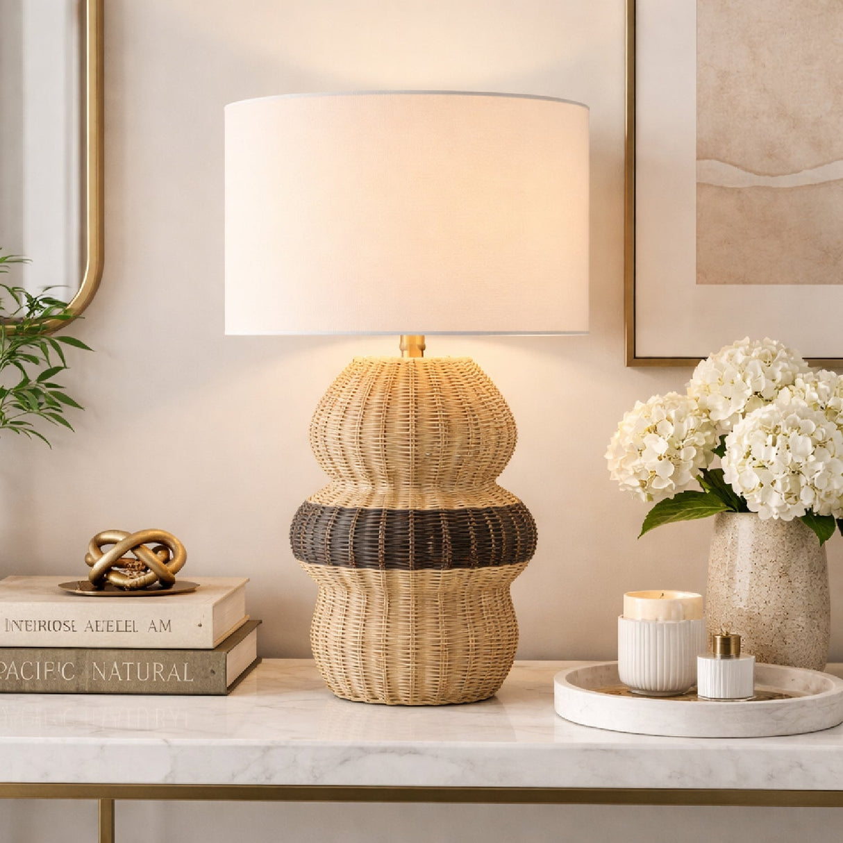 Modern European furniture - Wavy Rattan Base Table Lamp - www.oroa.com