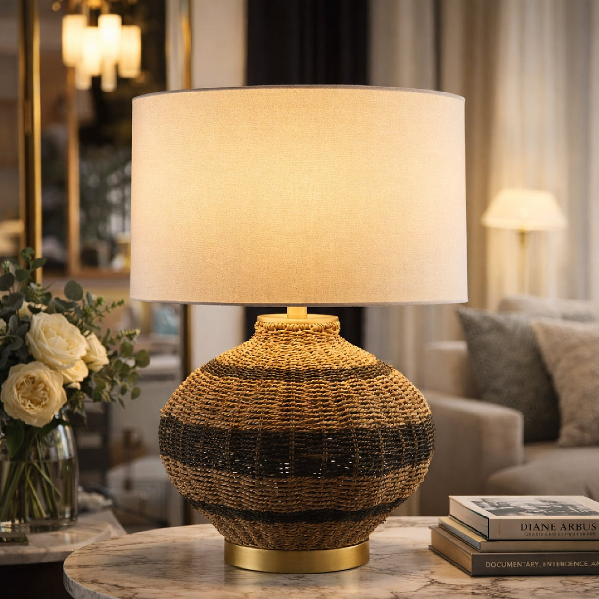 Modern European furniture - Natural Rattan Base Table Lamp - www.oroa.com