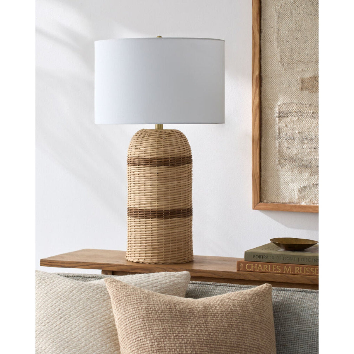 Modern European furniture - Beige Lined Rattan Table Lamp - www.oroa.com