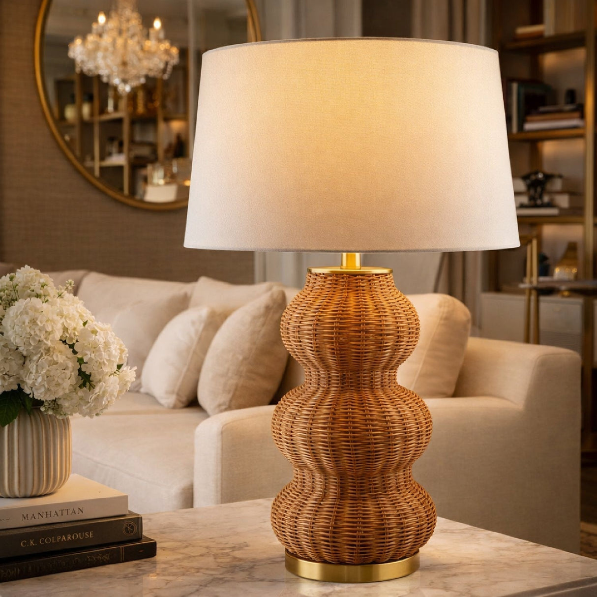 Modern European furniture - Wavy Rattan Linen Table Lamp - www.oroa.com