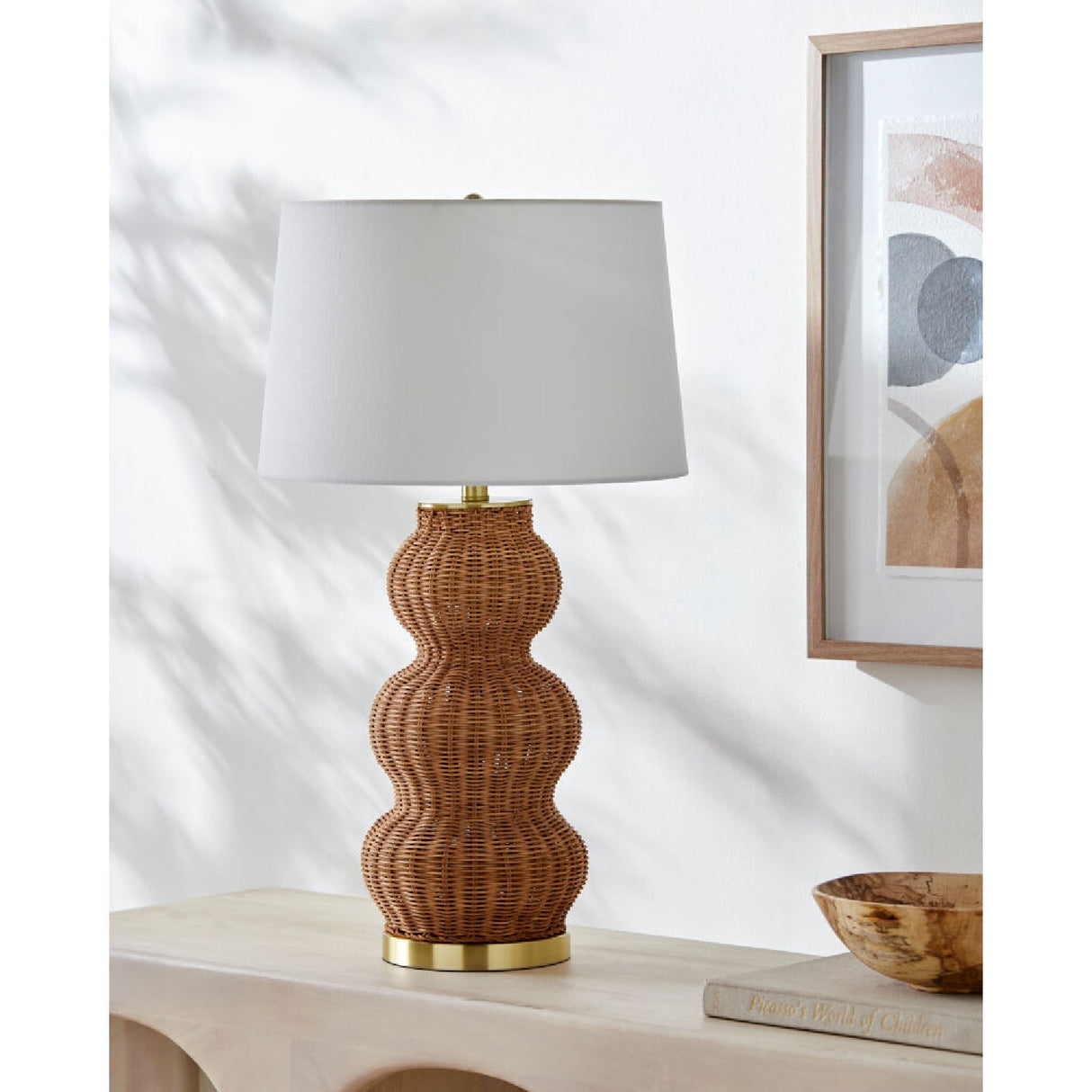 Modern European furniture - Wavy Rattan Linen Table Lamp - www.oroa.com