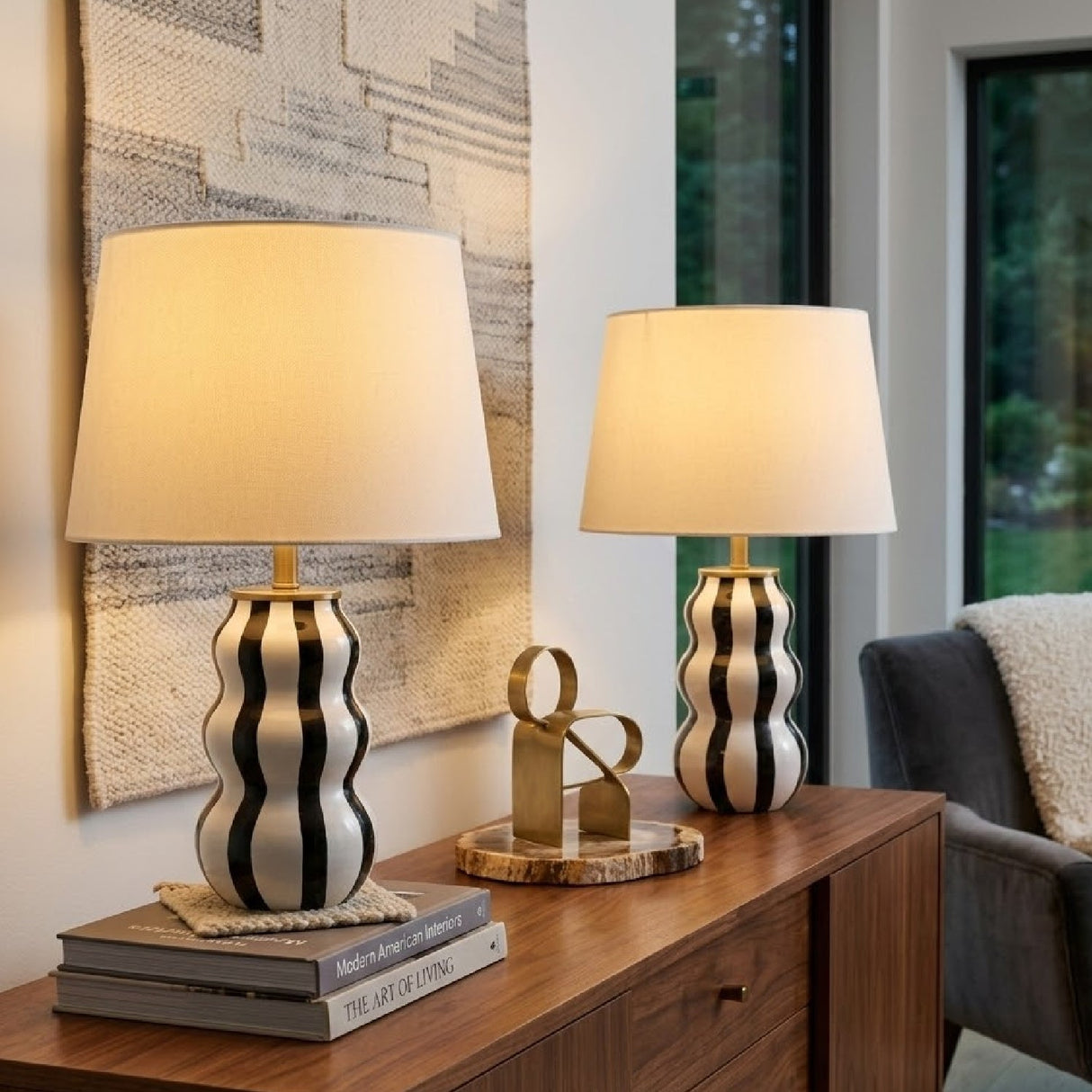 Modern European furniture - Wavy Stripes Ceramic Table Lamps (2) - www.oroa.com