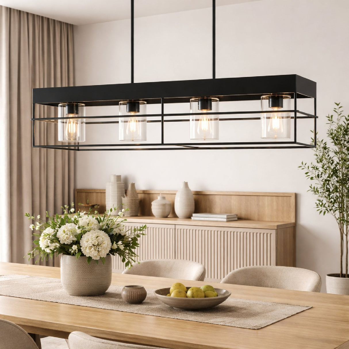 Modern European furniture - Black Framed 4-Light Linear Chandelier - www.oroa.com