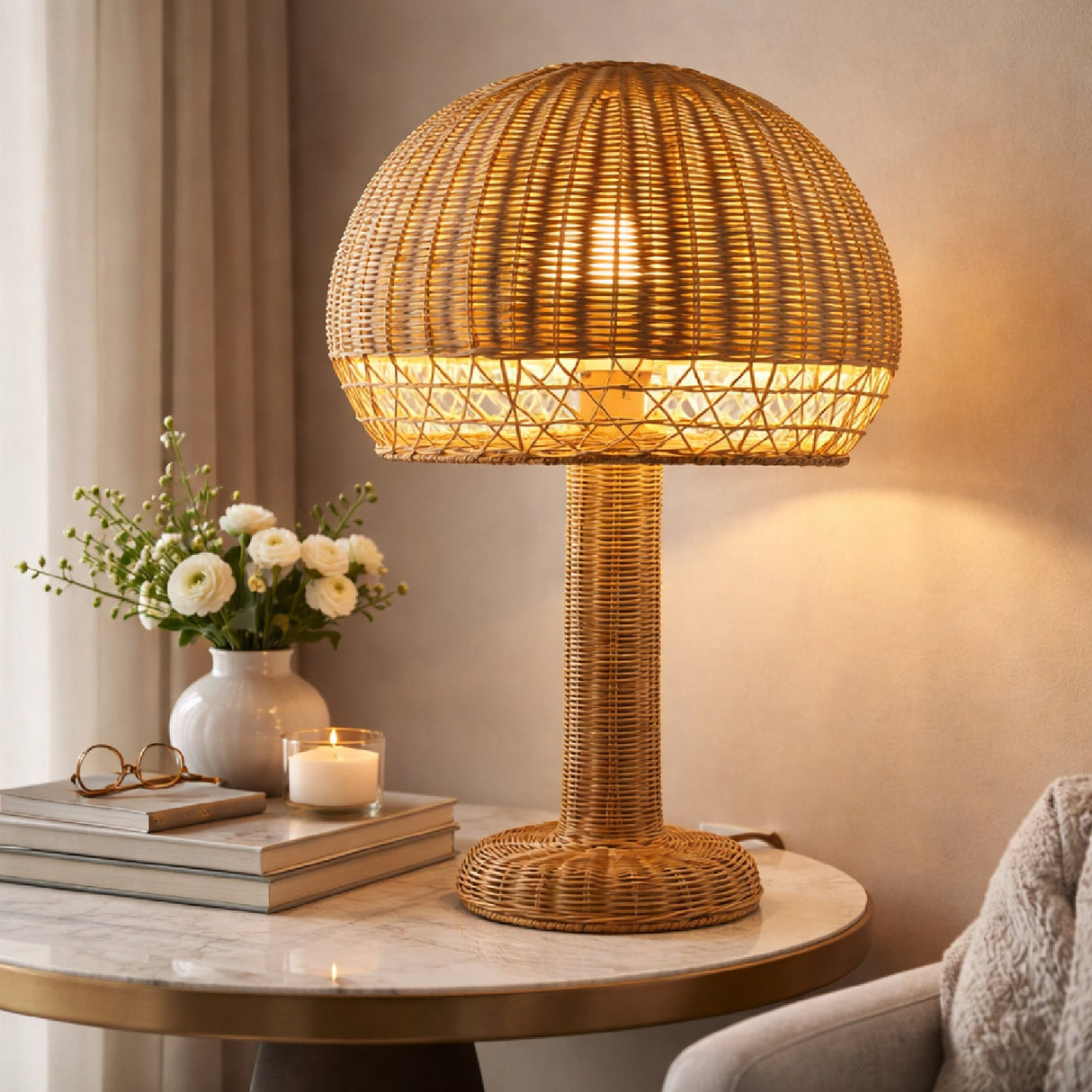 Modern European furniture - Dome Natural Rattan Table Lamp - www.oroa.com
