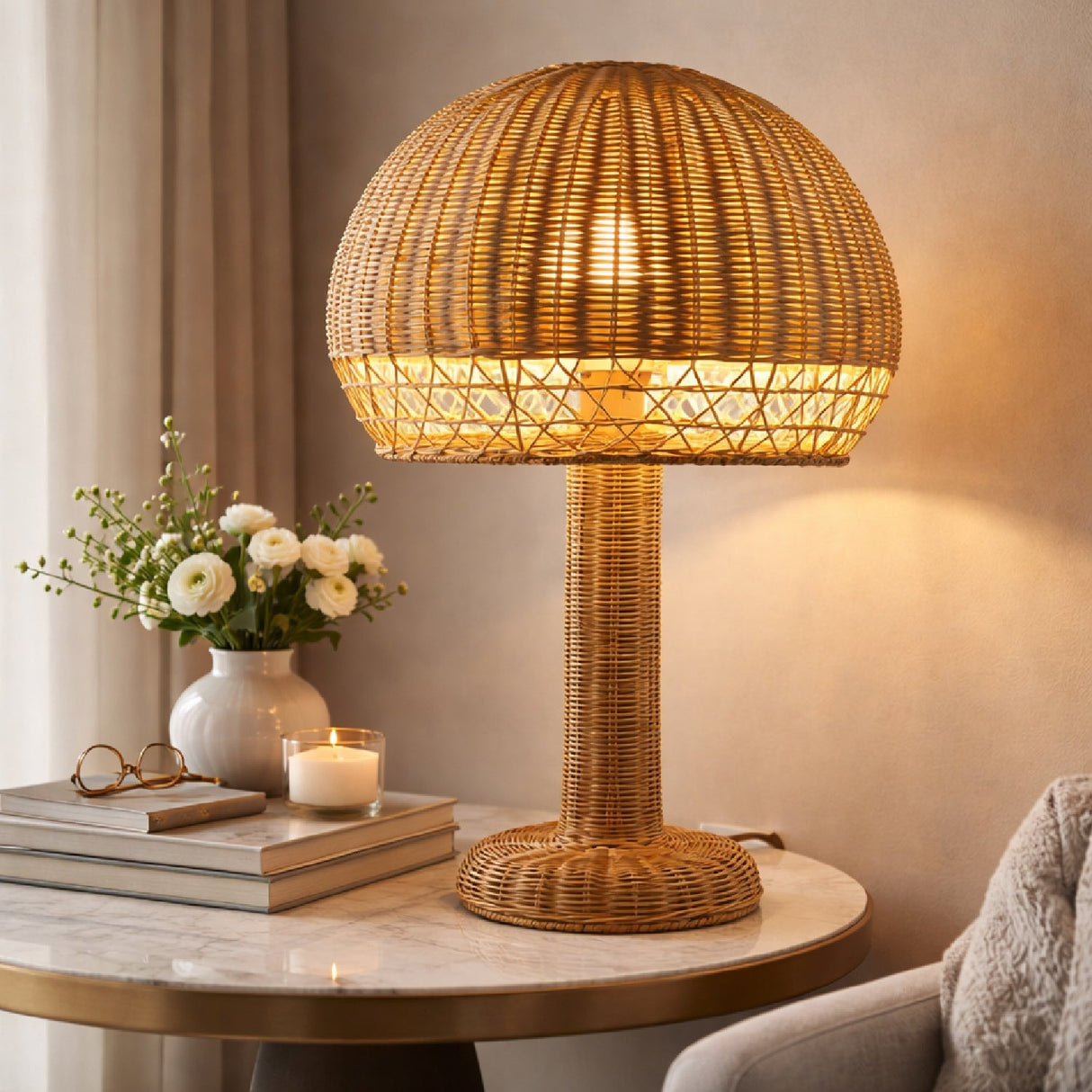 Modern European furniture - Dome Natural Rattan Table Lamp - www.oroa.com