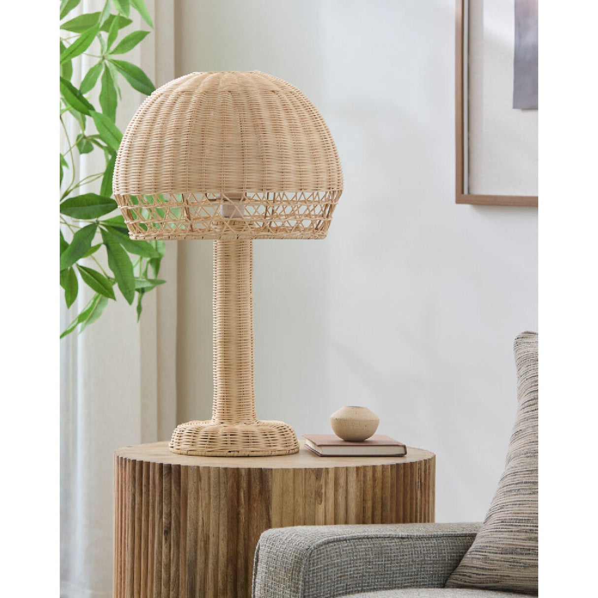 Modern European furniture - Dome Natural Rattan Table Lamp - www.oroa.com