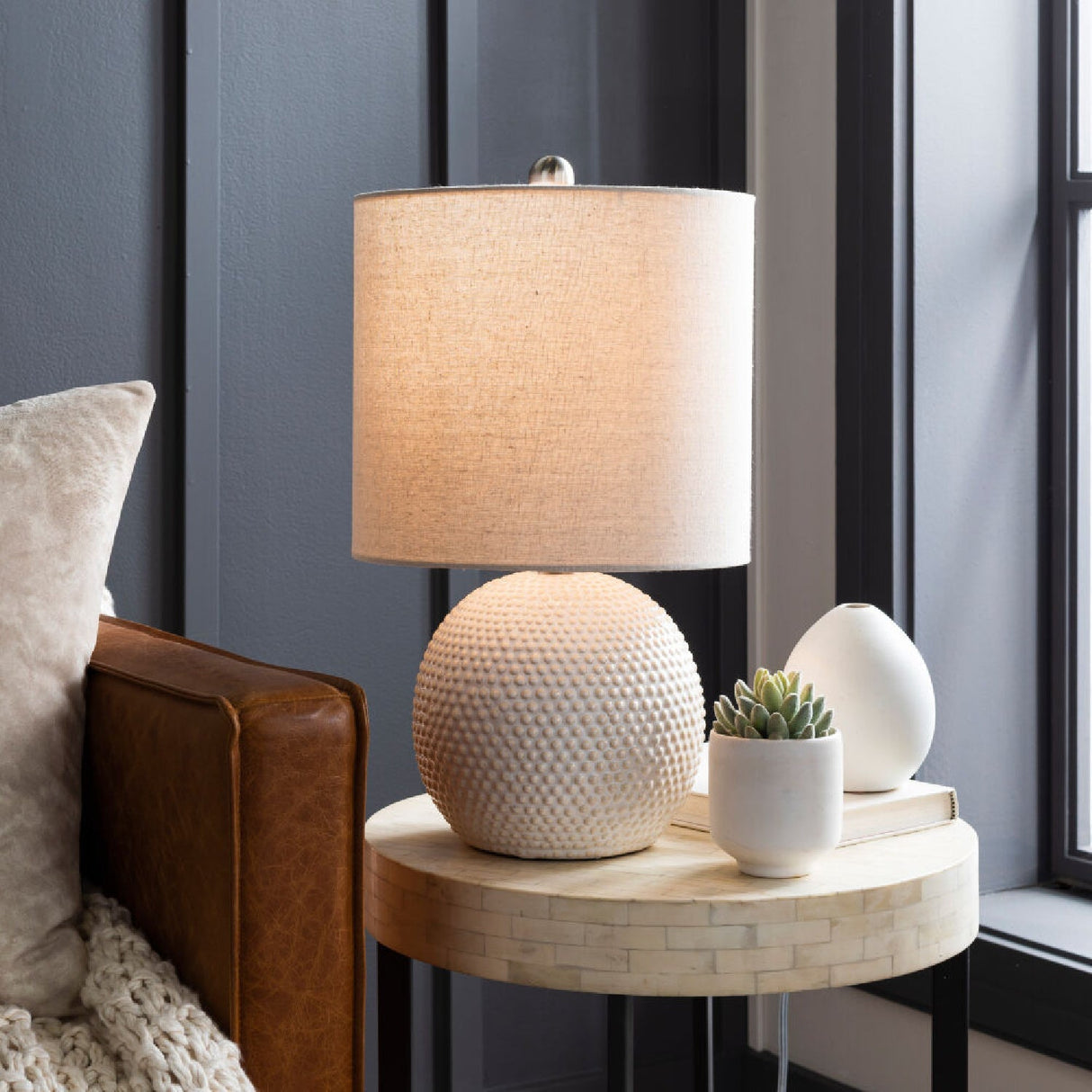 Modern European furniture - Glazed Beige Ceramic Table Lamp - www.oroa.com