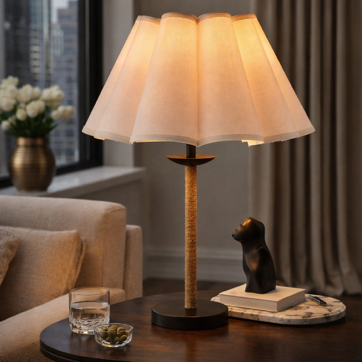 Modern European furniture - Pleated Cream Linen Table Lamp - www.oroa.com