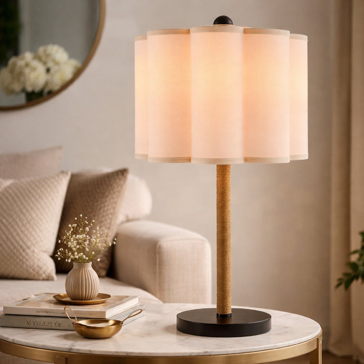 Modern European furniture - Cream Linen Pleated Table Lamp - www.oroa.com