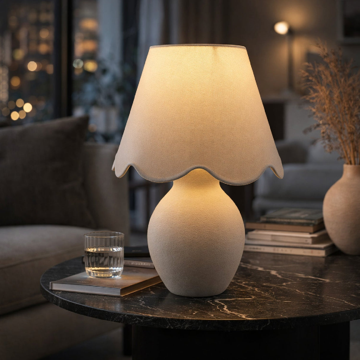Modern European furniture - Scalloped White Cotton Table Lamp - www.oroa.com