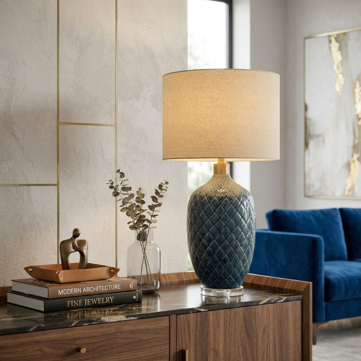 Modern European furniture - Carved Ceramic Linen Table Lamp - www.oroa.com