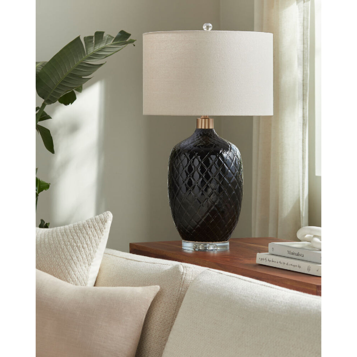 Modern European furniture - Carved Ceramic Linen Table Lamp - www.oroa.com