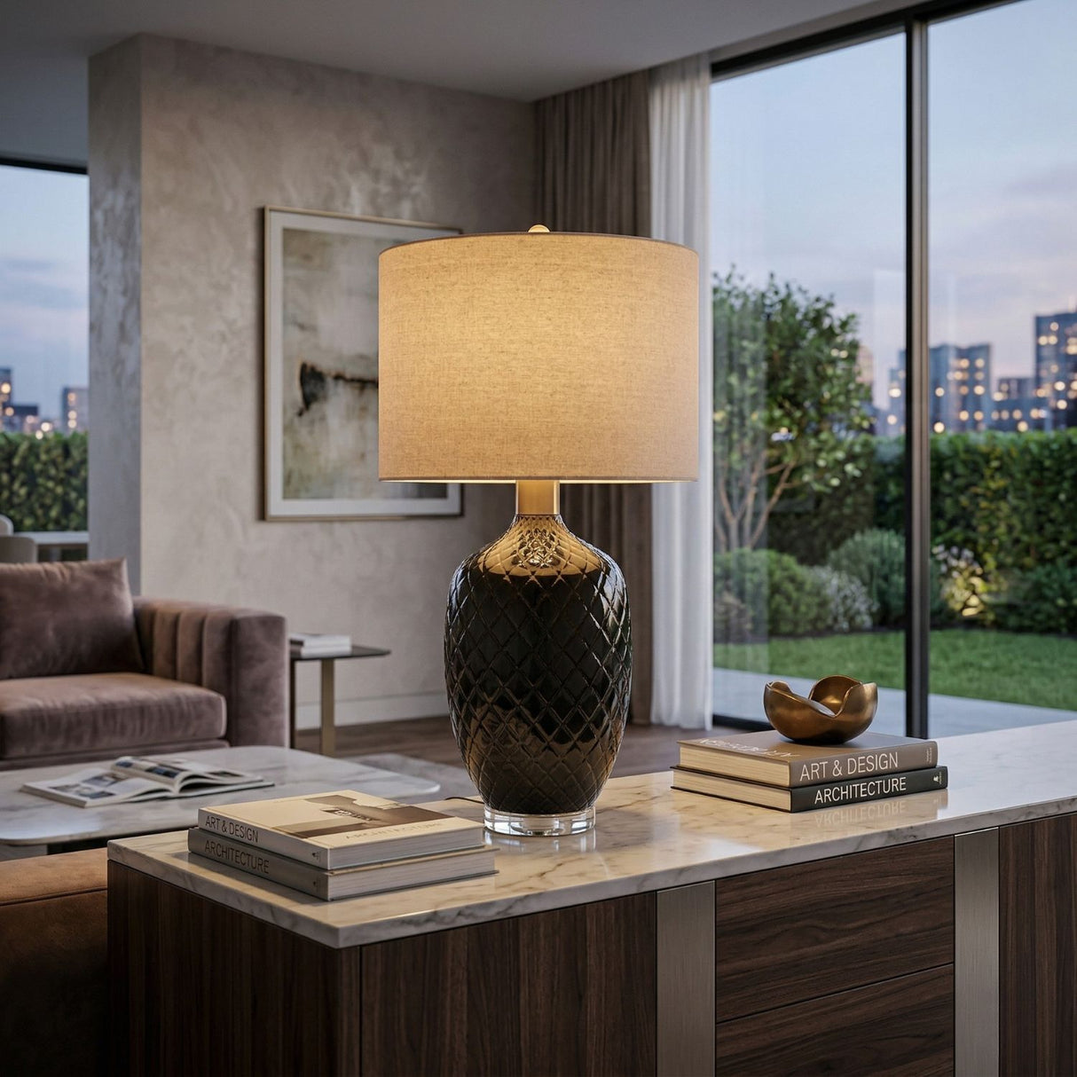 Modern European furniture - Carved Ceramic Linen Table Lamp - www.oroa.com