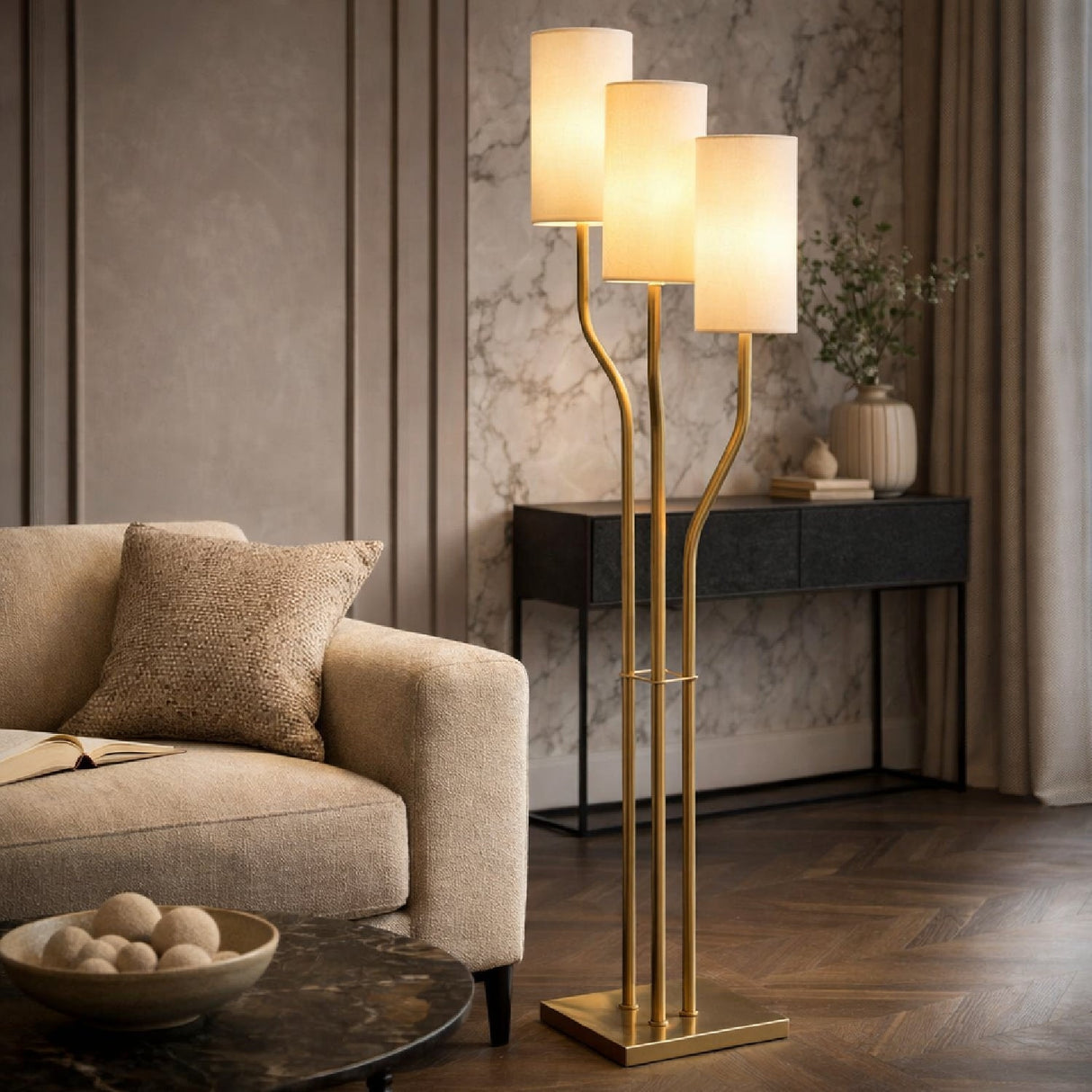 Modern European furniture - White Linen 3-Light Floor Lamp - www.oroa.com