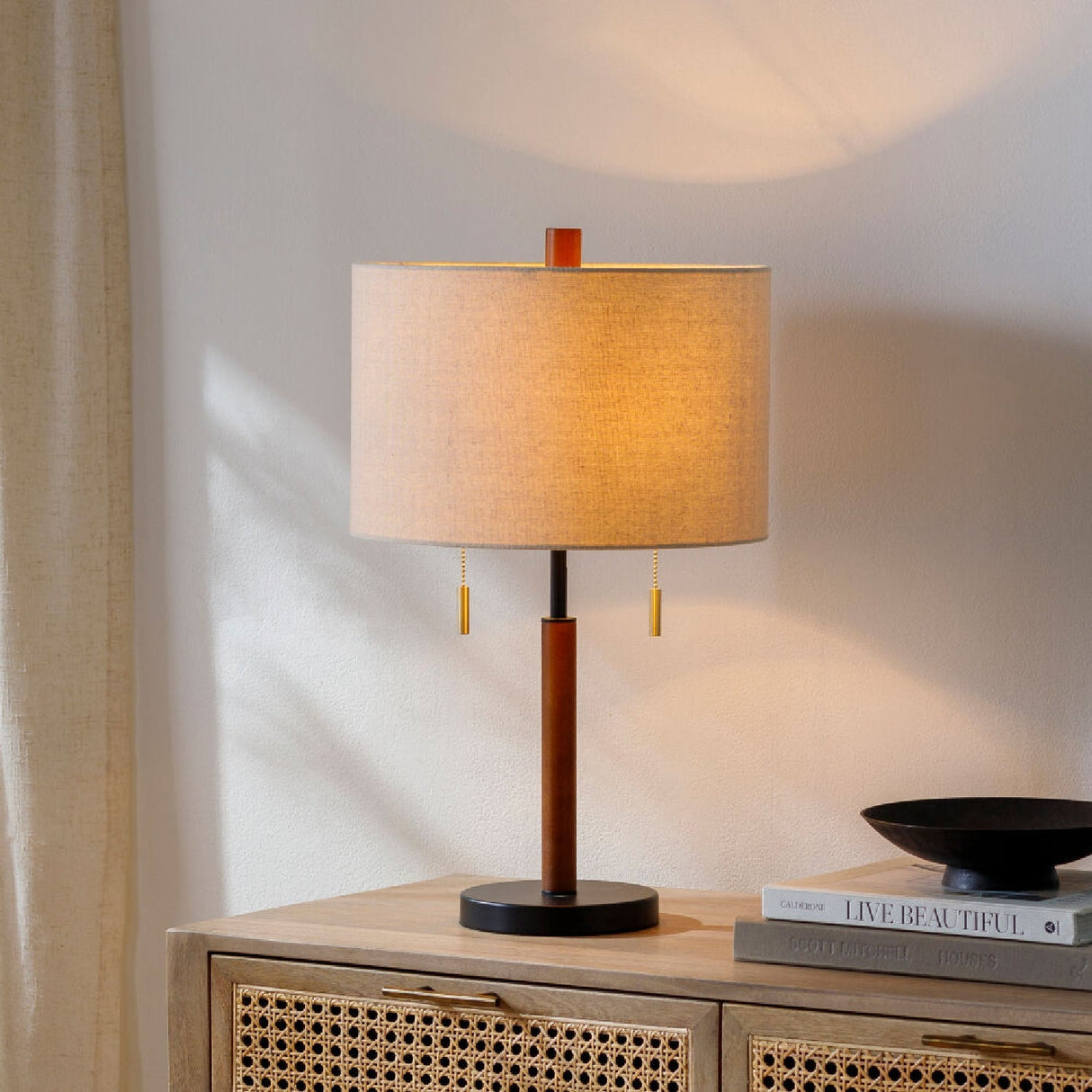 Modern European furniture - Drum Linen Shade Table Lamp - www.oroa.com
