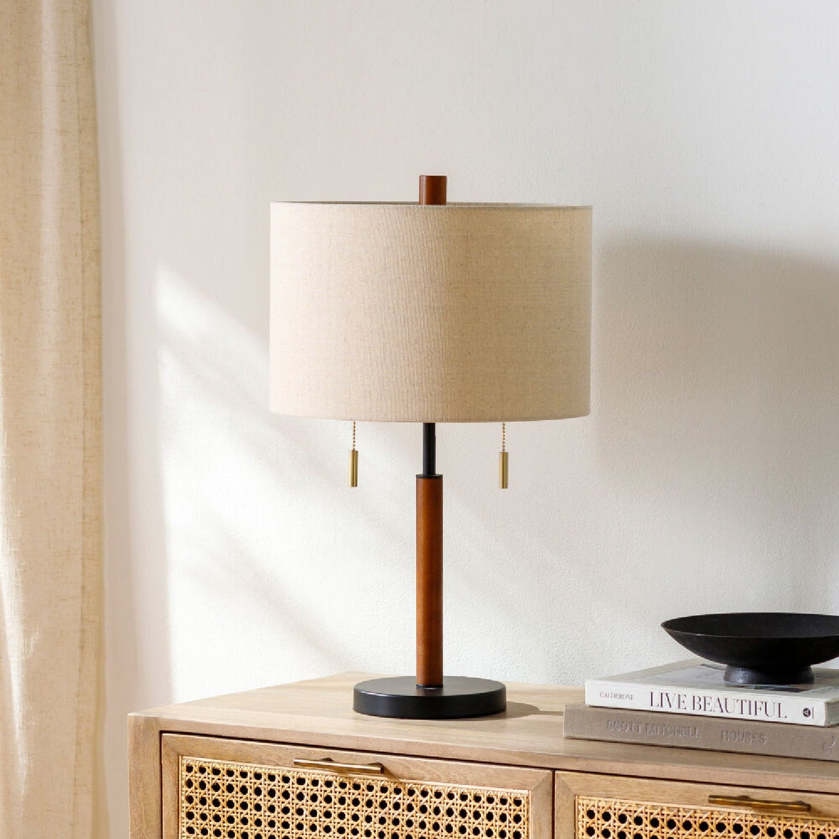 Modern European furniture - Drum Linen Shade Table Lamp - www.oroa.com