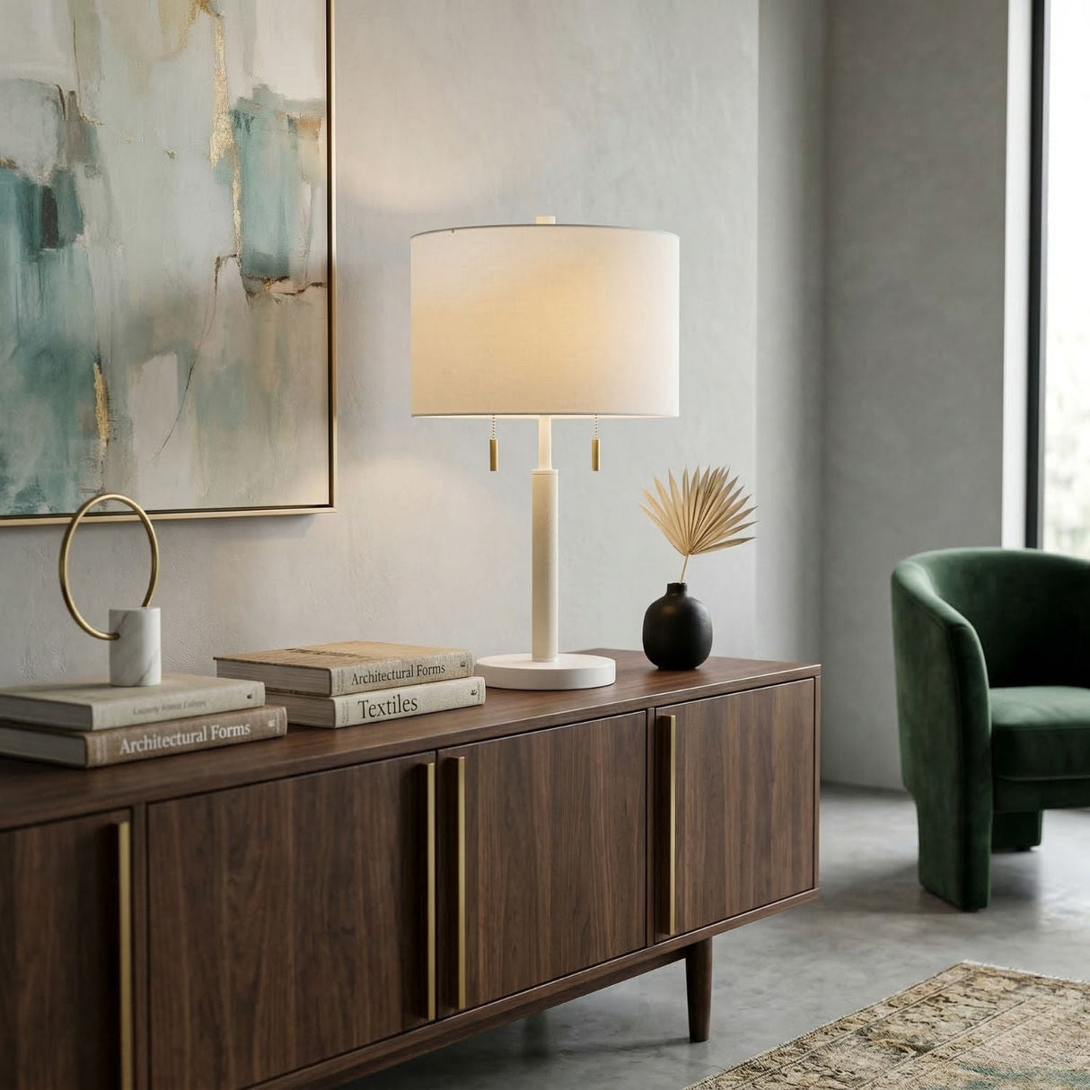 Modern European furniture - Drum Linen Shade Table Lamp - www.oroa.com
