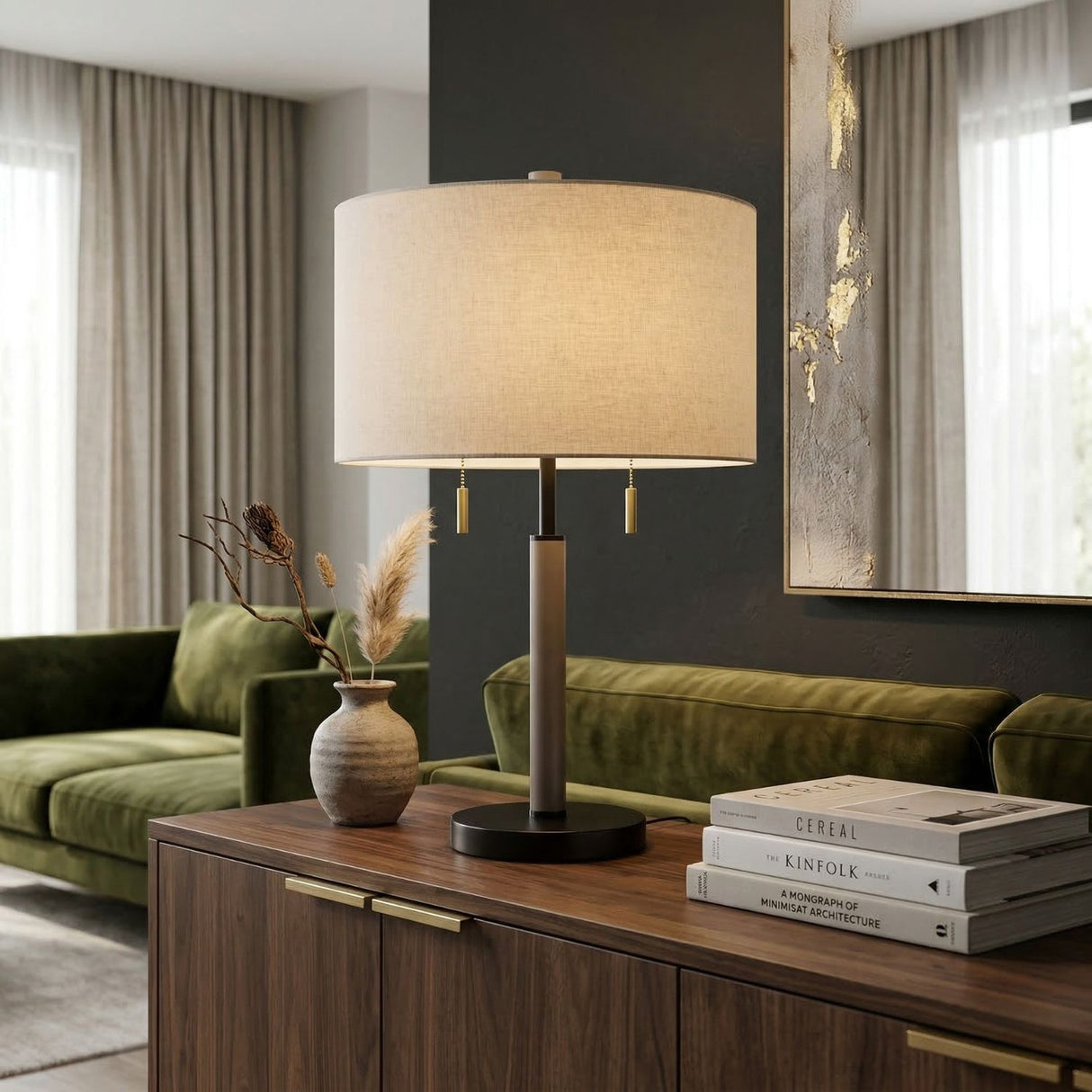 Modern European furniture - Drum Linen Shade Table Lamp - www.oroa.com