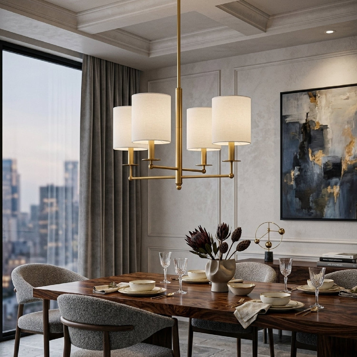 Modern European furniture - White Linen Shades Chandelier - www.oroa.com