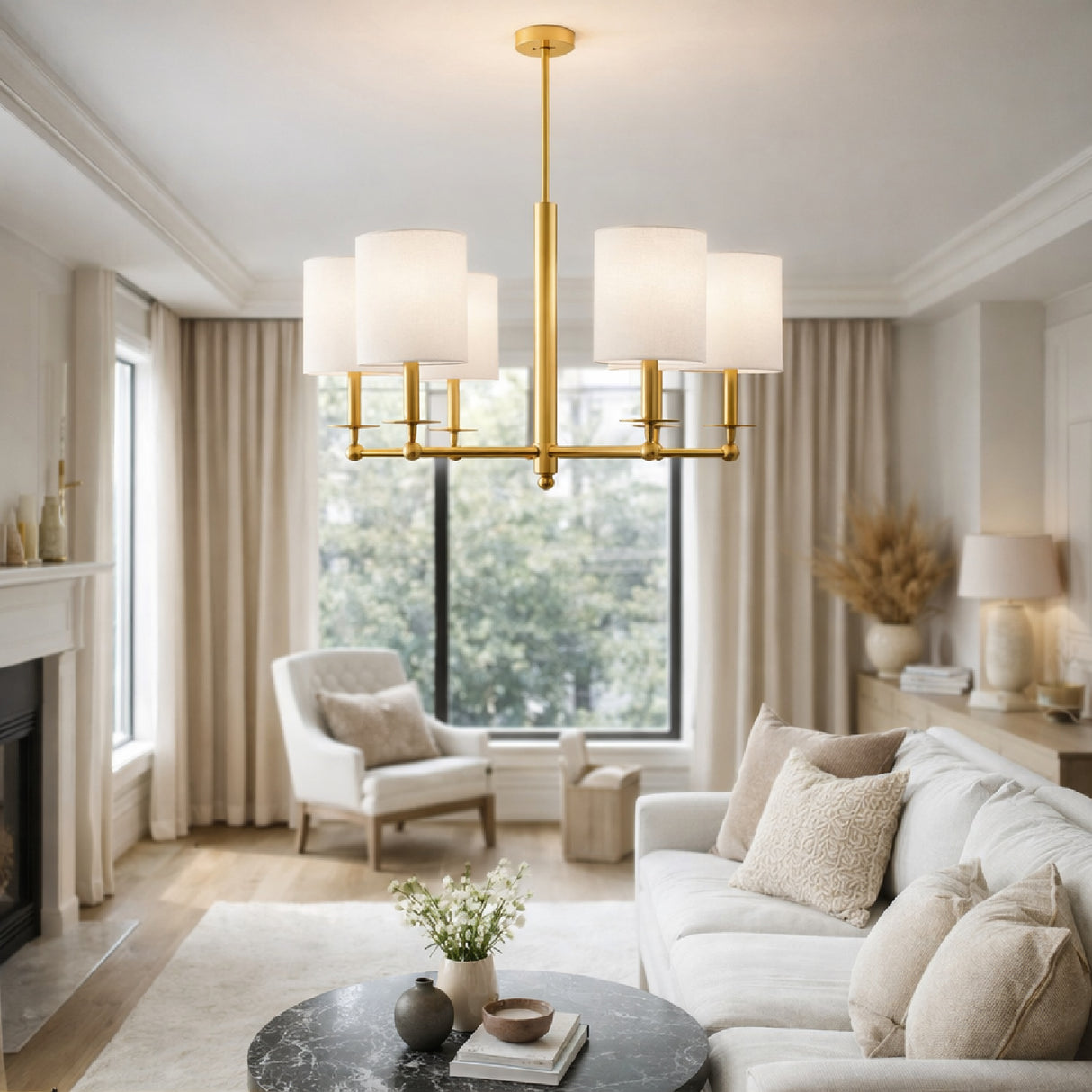 White Linen Shades Chandelier | Oroa.com