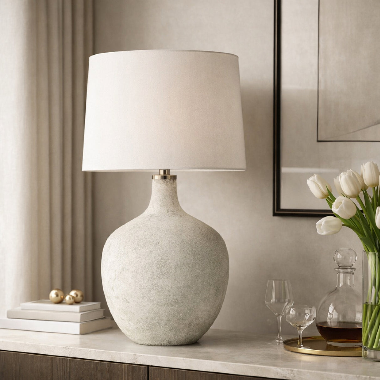 Modern European furniture - Marbled White Glass Table Lamp - www.oroa.com